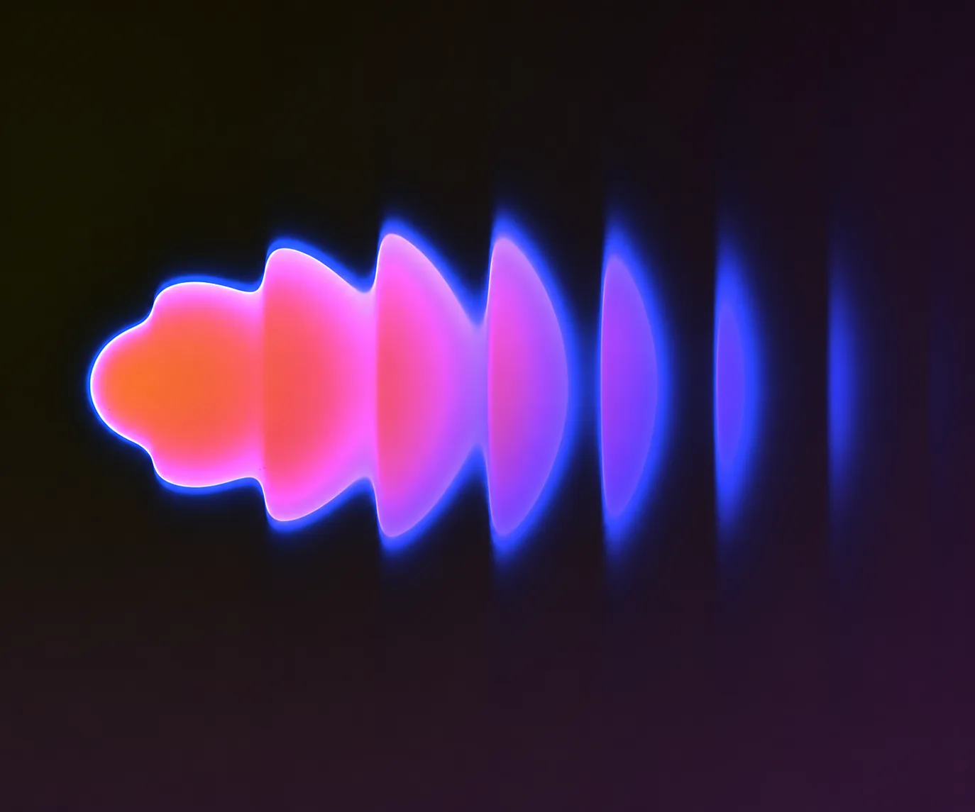 A luminous pink and electric-blue signal form expanding across a dark field.