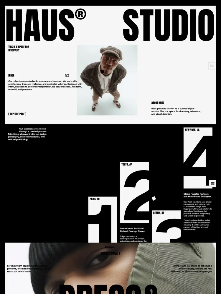Bold black and white studio website reference