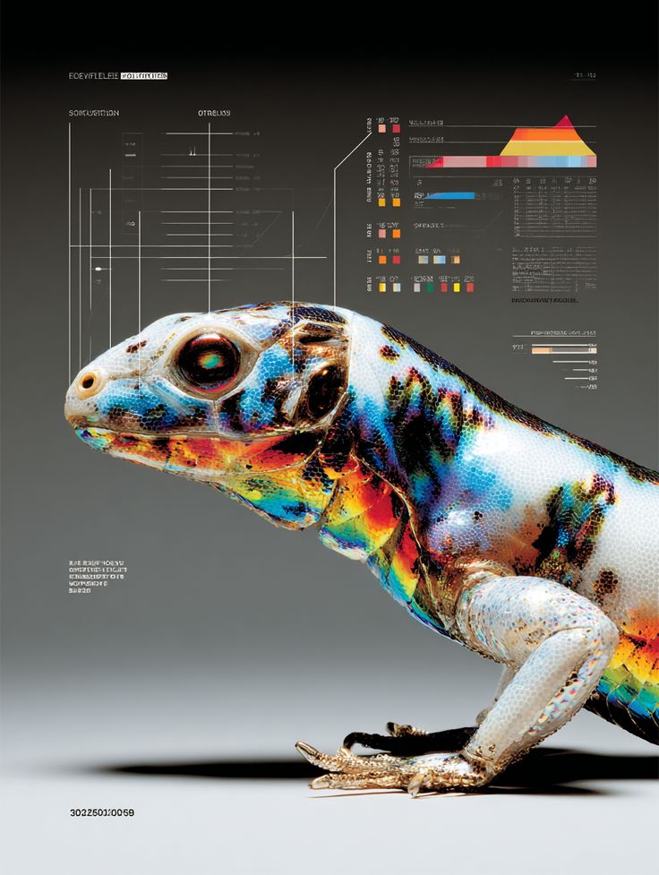 Colorful lizard technical specimen
