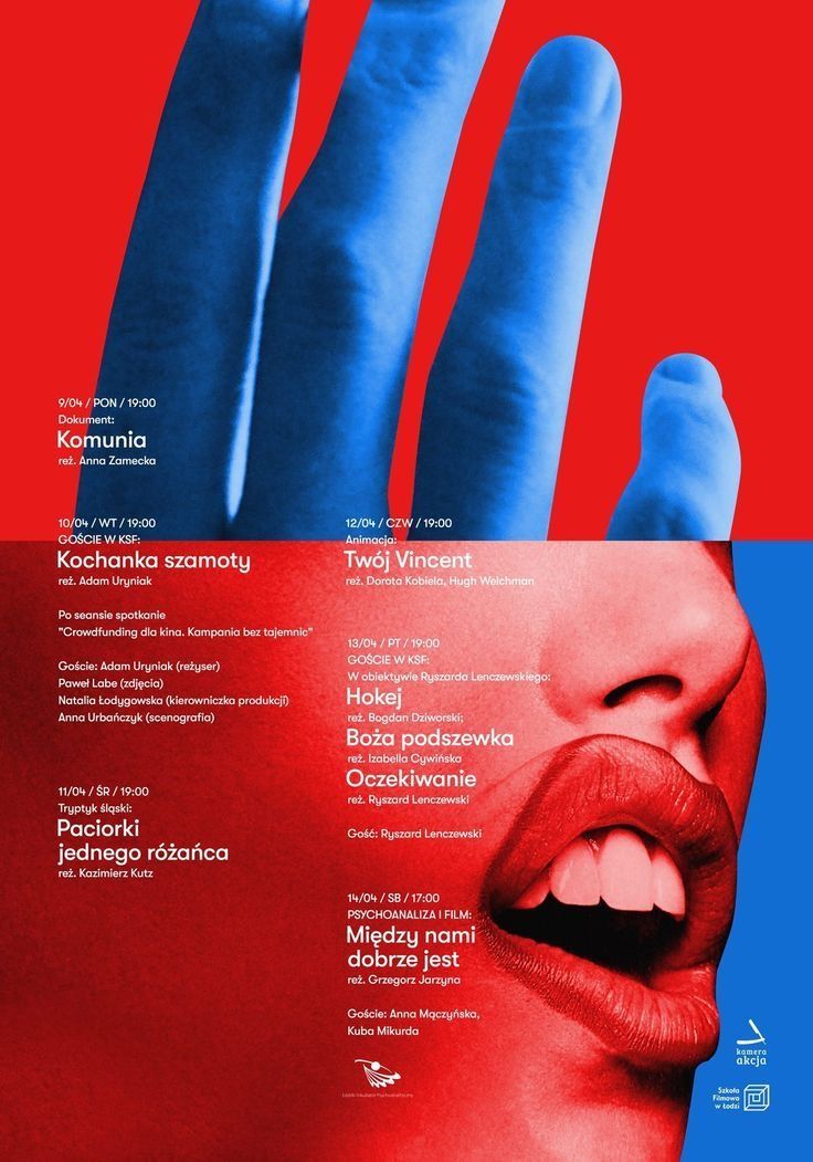 Red and blue experimental editorial poster